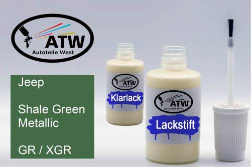 Jeep, Shale Green Metallic, GR / XGR: 20ml Lackstift + 20ml Klarlack - Set, von ATW Autoteile West.